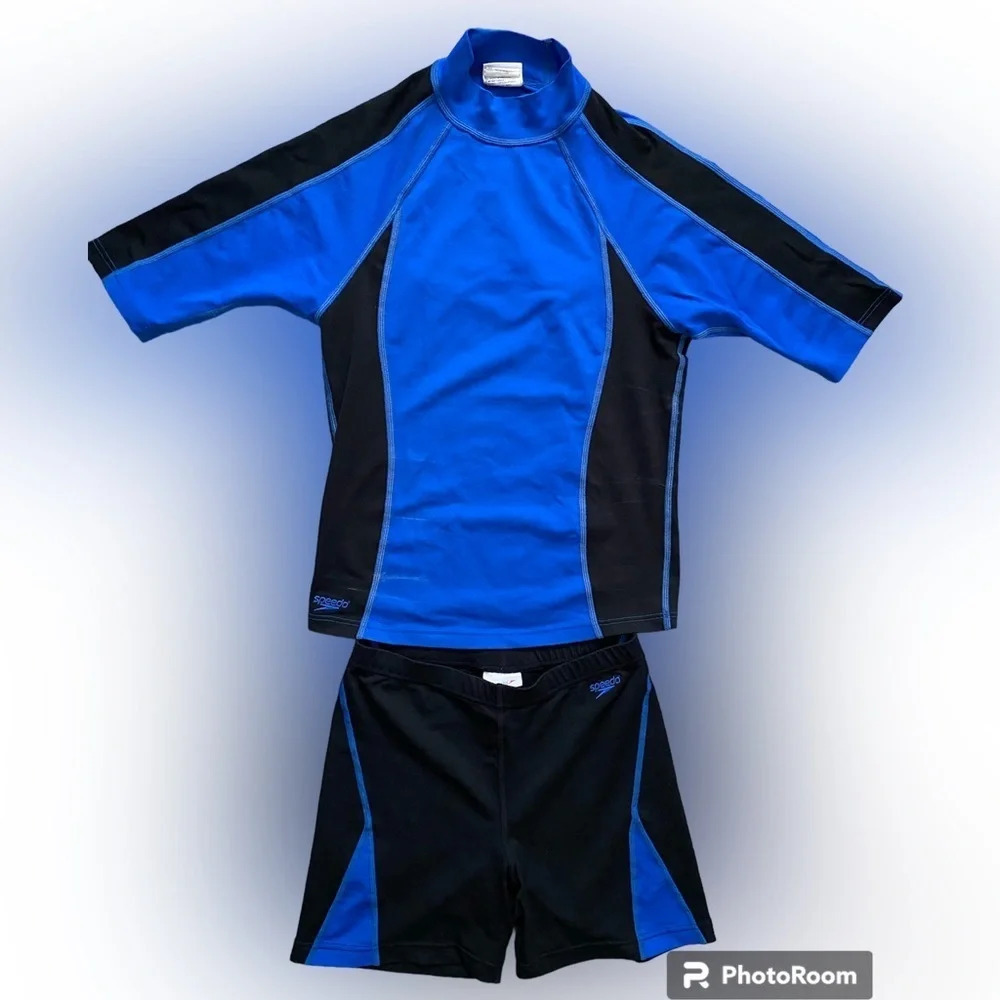 SPEEDO Swim Rash Guard Shorts 5” & T-Shirt - Youth M/Adult XS